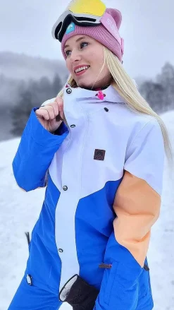1080 Women'S Ski & Snowboard Jacket - Pastel Peach, White & Blue