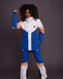 1080 Women'S Ski & Snowboard Jacket - Pastel Peach, White & Blue