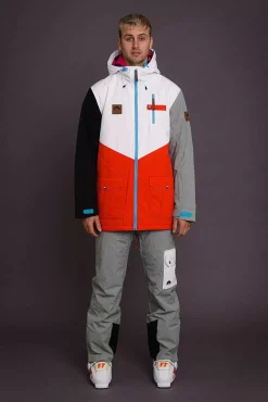 Fresh Pow Men'S Ski Snowboard Jacket - White, Red, Black & Grey