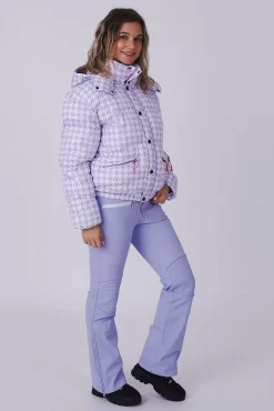 Purple Houndstooth Chic Puffer Jacket