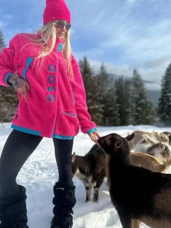 Sherpa Fleece Jacket Pink / Blue - Women'S