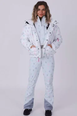 White Oosc Print Chic Puffer Jacket
