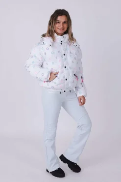White Oosc Print Chic Puffer Jacket