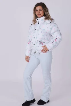 White Oosc Print Chic Puffer Jacket