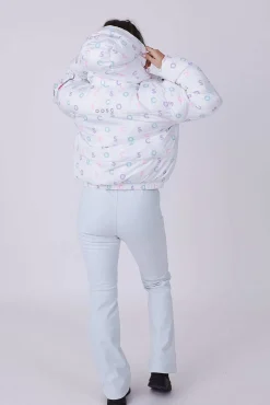 White Oosc Print Chic Puffer Jacket
