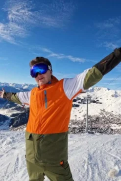 Yeh Man Men'S Ski & Snowboard Jacket - Orange, Khaki & White