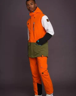 Yeh Man Men'S Ski & Snowboard Jacket - Orange, Khaki & White