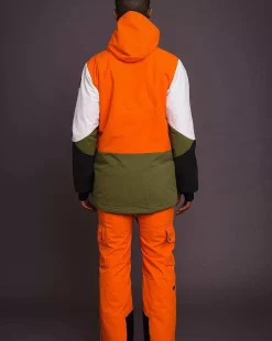Yeh Man Men'S Ski & Snowboard Jacket - Orange, Khaki & White